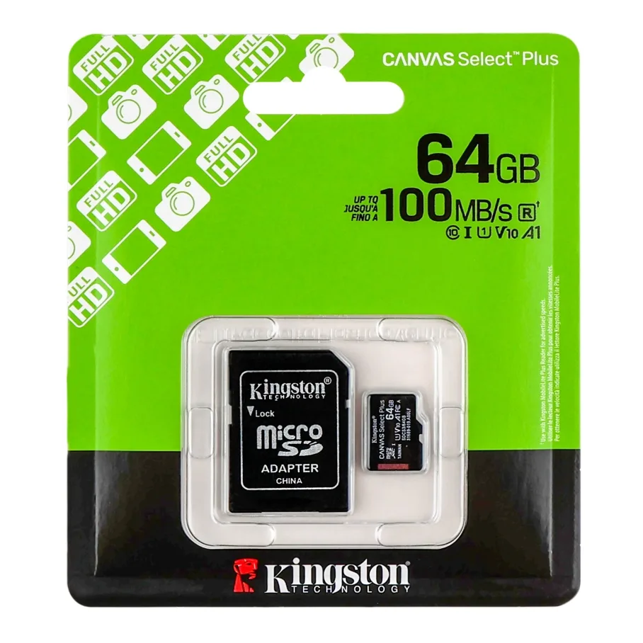 Карта Пам'яті Kingston Canvas Select Plus Gen3 microSDXC (UHS-1) 64gb 10 Class & Adapter Чорний