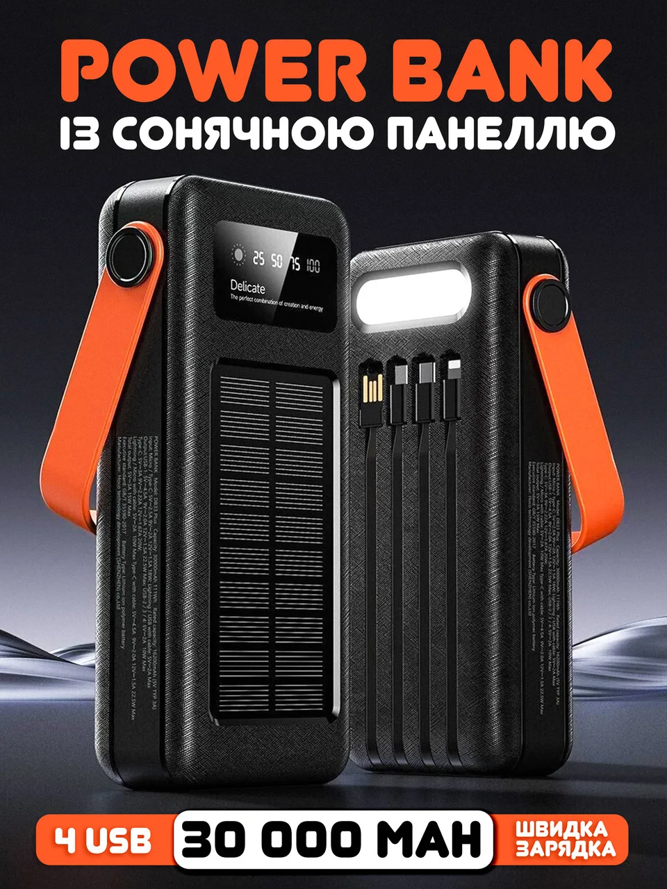 Power Bank Hoco DB33 Plus Solar повербанк 30000 mAh PD20W+QC3.0 Оригінал, чорний