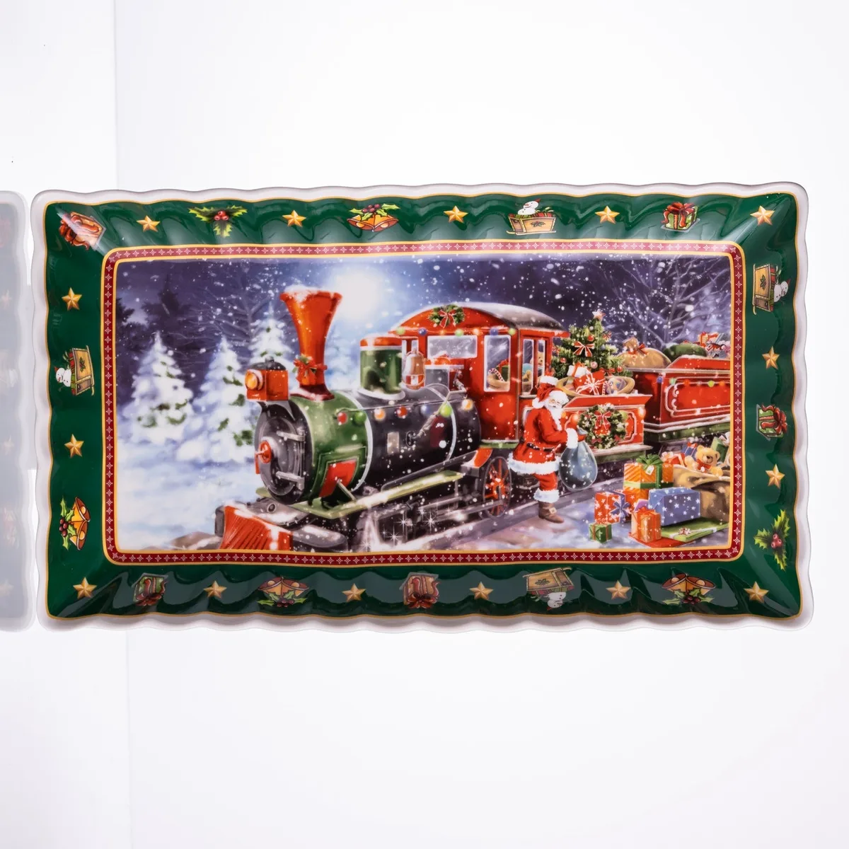 Сервірувальне новорічне блюдо для закусок з порцеляни Santa 30,5×17,5×2,5 (см) HP-SDHK-22