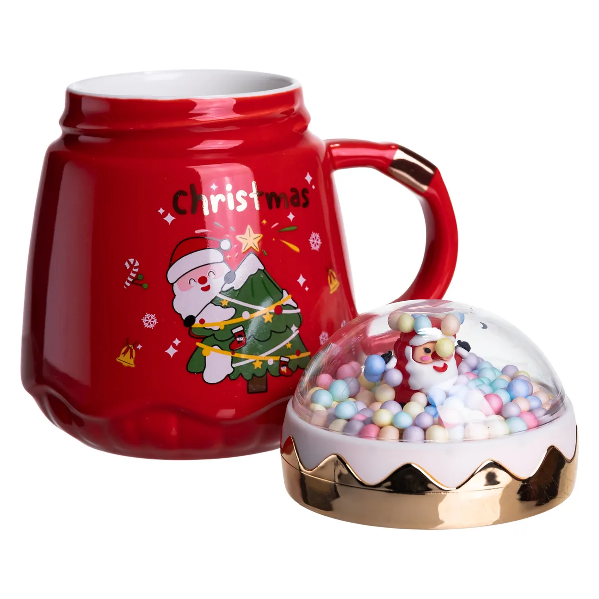 Чашка порцелянова з кришкою Christmas 400 (мл) Червона Yiwu FM-CS-41D