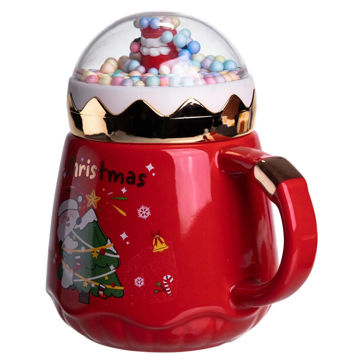 Чашка порцелянова з кришкою Christmas 400 (мл) Червона Yiwu FM-CS-41D