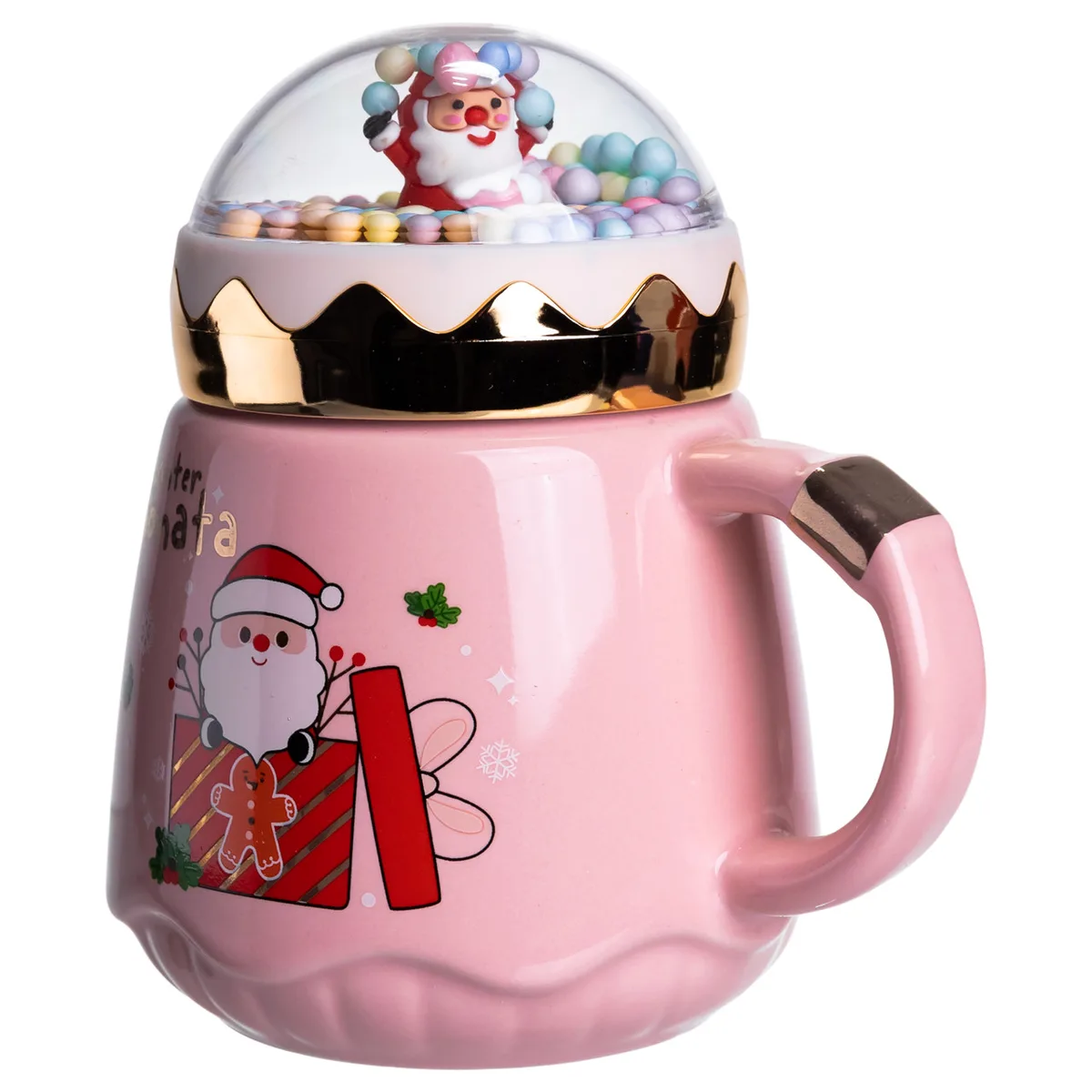 Чашка порцелянова з кришкою Christmas 400 (мл) Рожева Yiwu FM-CS-41C