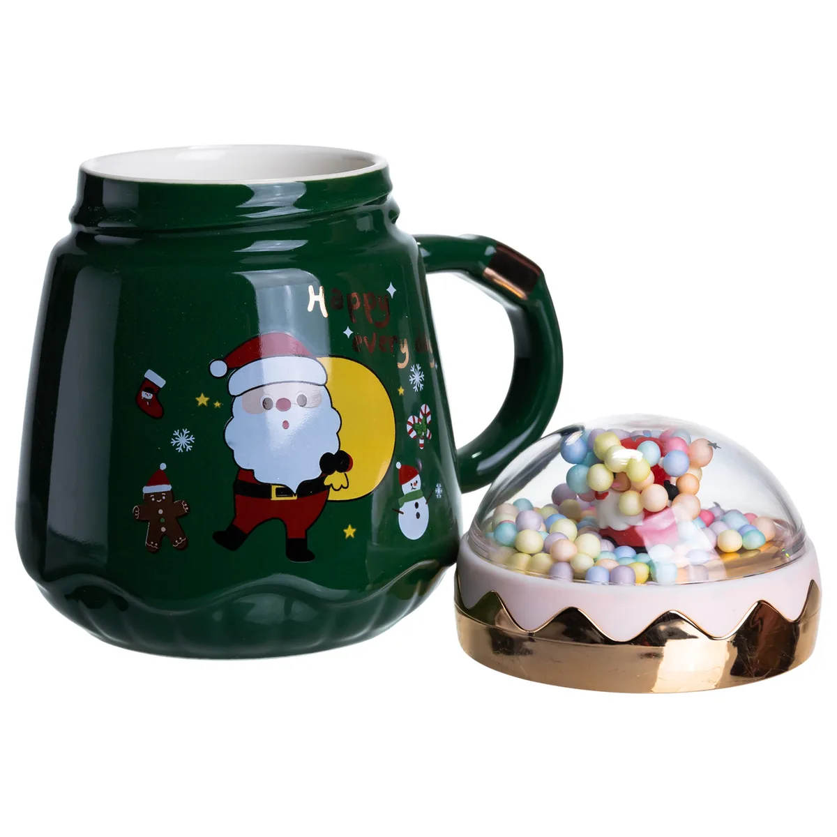 Чашка порцелянова з кришкою Christmas 400 (мл) Зелена Yiwu FM-CS-41A