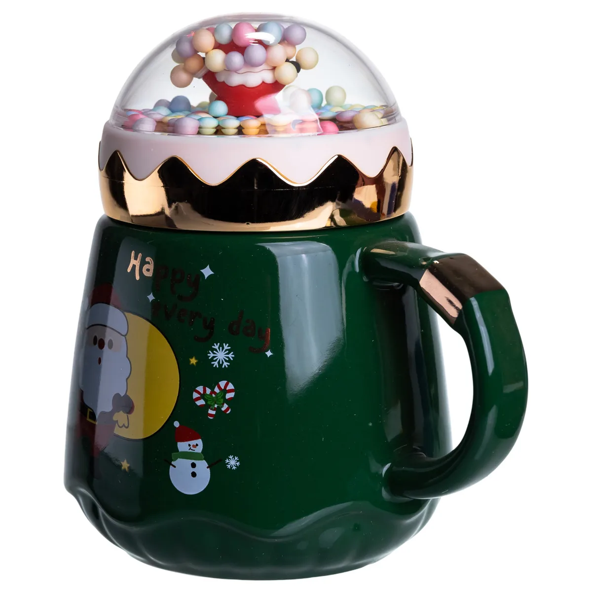 Чашка порцелянова з кришкою Christmas 400 (мл) Зелена Yiwu FM-CS-41A
