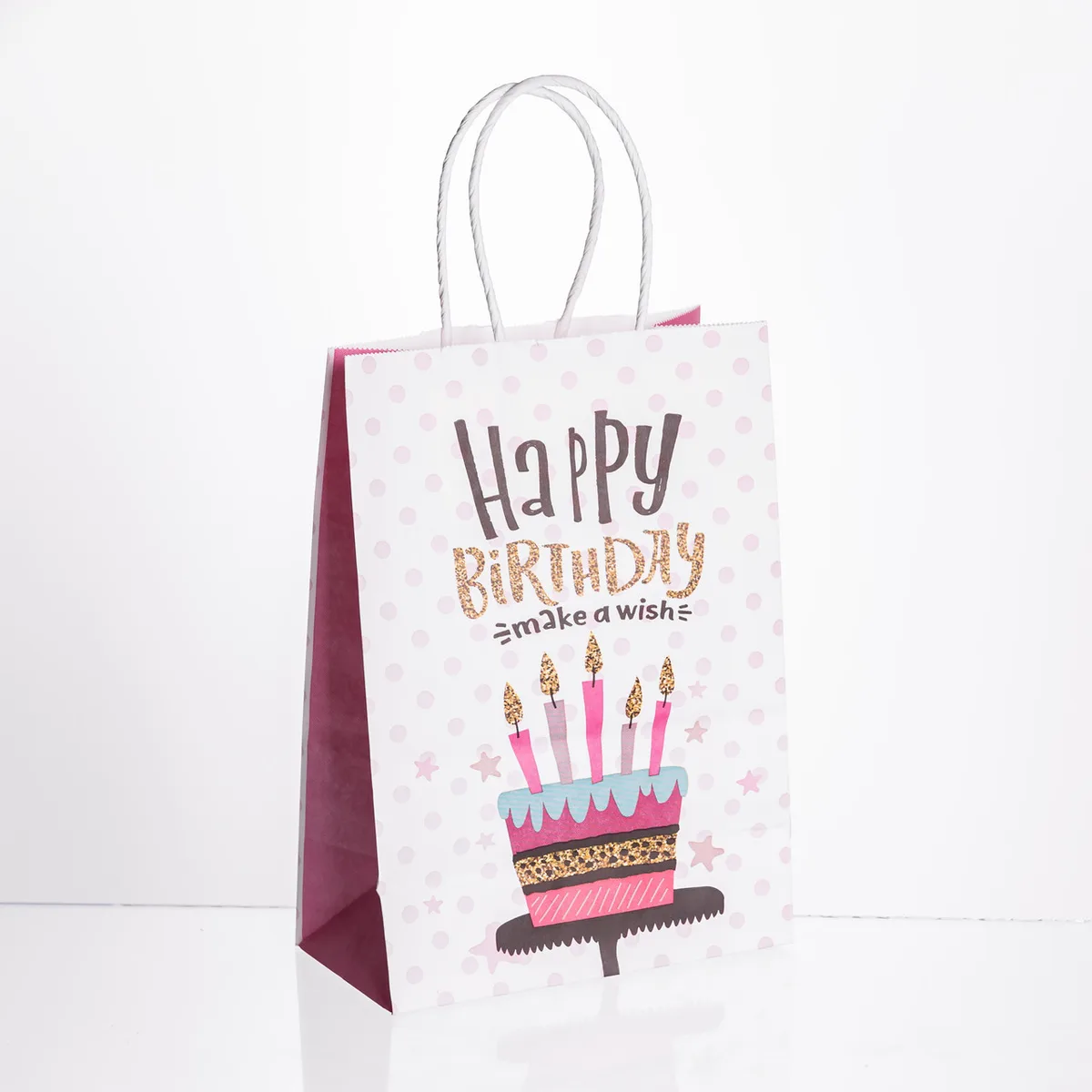 Набір подарункових пакетів з паперу 12 шт Happy Birthday 15×8×21 см Рожевий HP-10359-23PK