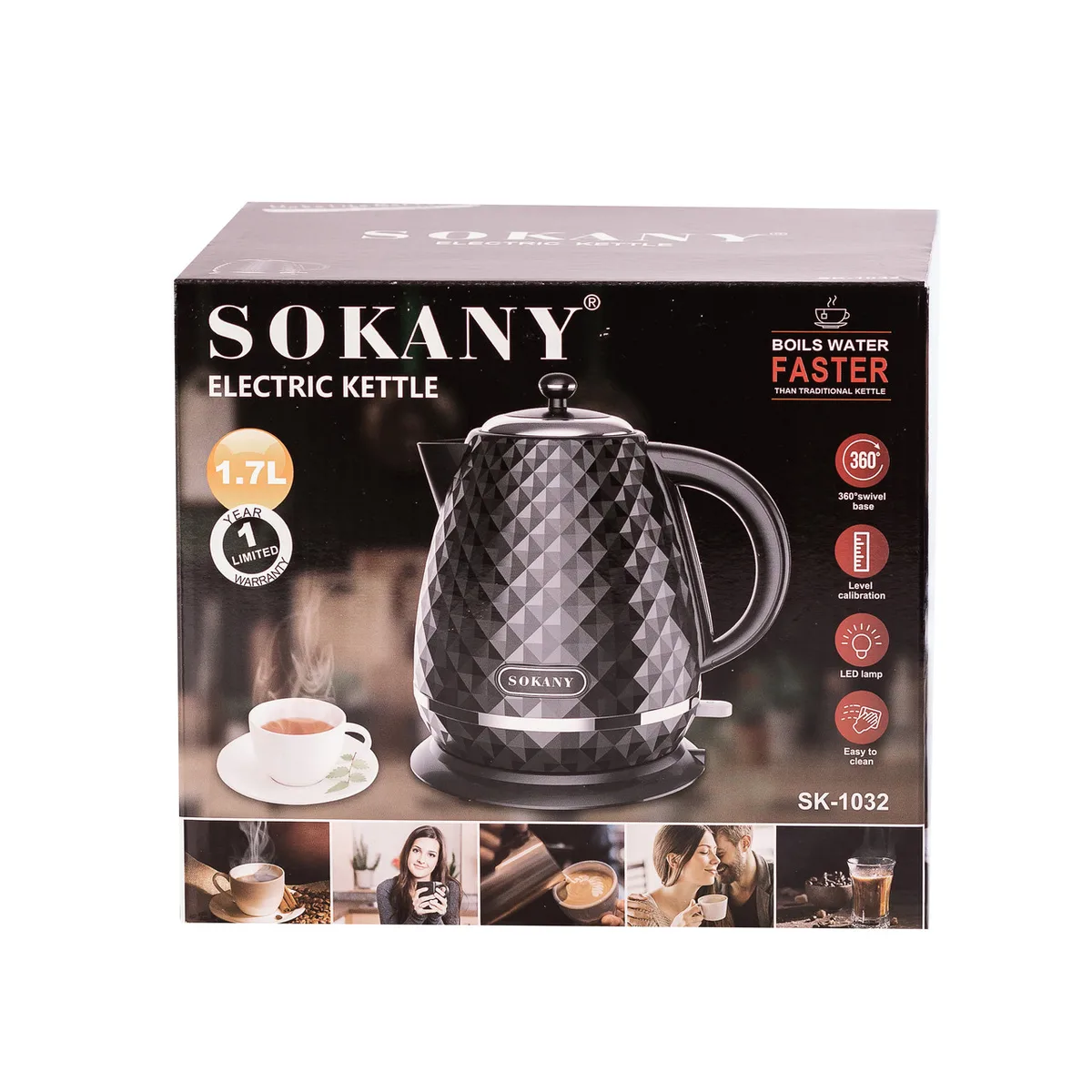 Чайник електричний Sokany SK-1032 1.7 літра 2200 Вт Чорний