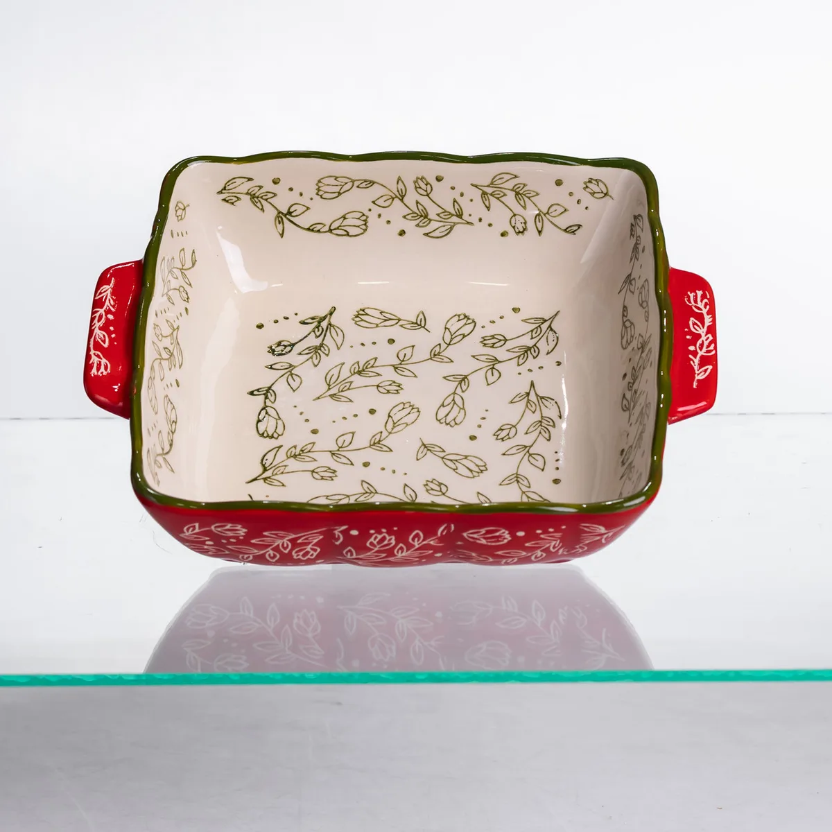 Форма для запікання Vintage 20×16.5×4 (см) квадратна з ручками Червона HM04-13
