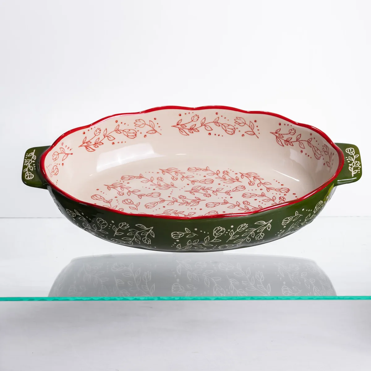 Форма для запікання Vintage 35×22×5 (см) овальна з ручками Зелена HM05-03