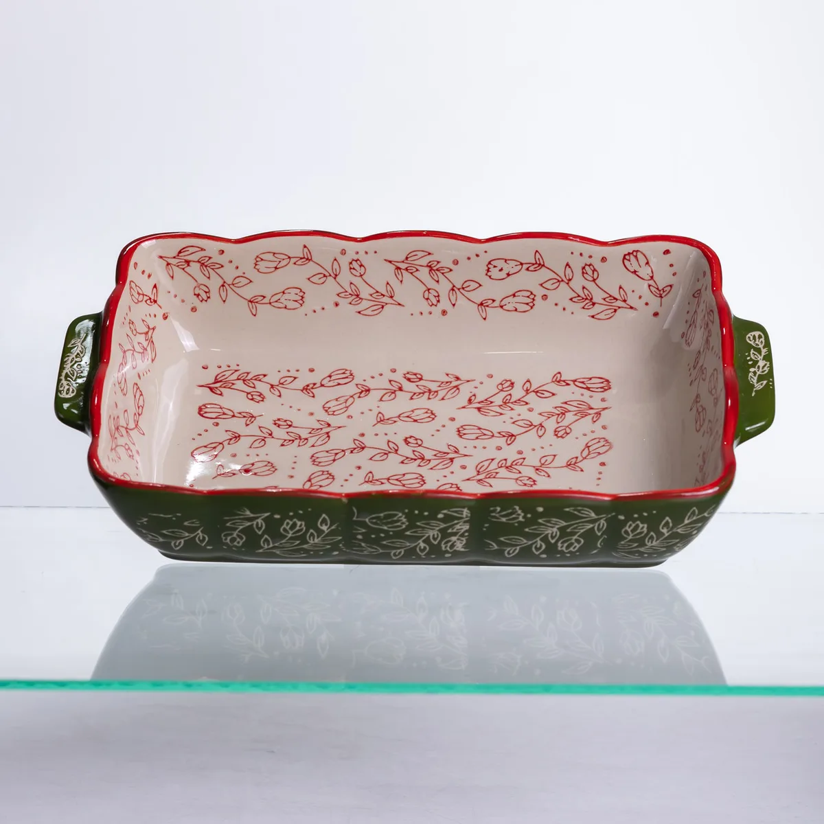Форма для випікання Vintage 28×17×5 (см) прямокутна форма для випікання в духовці з ручками Зеленая HM05-10
