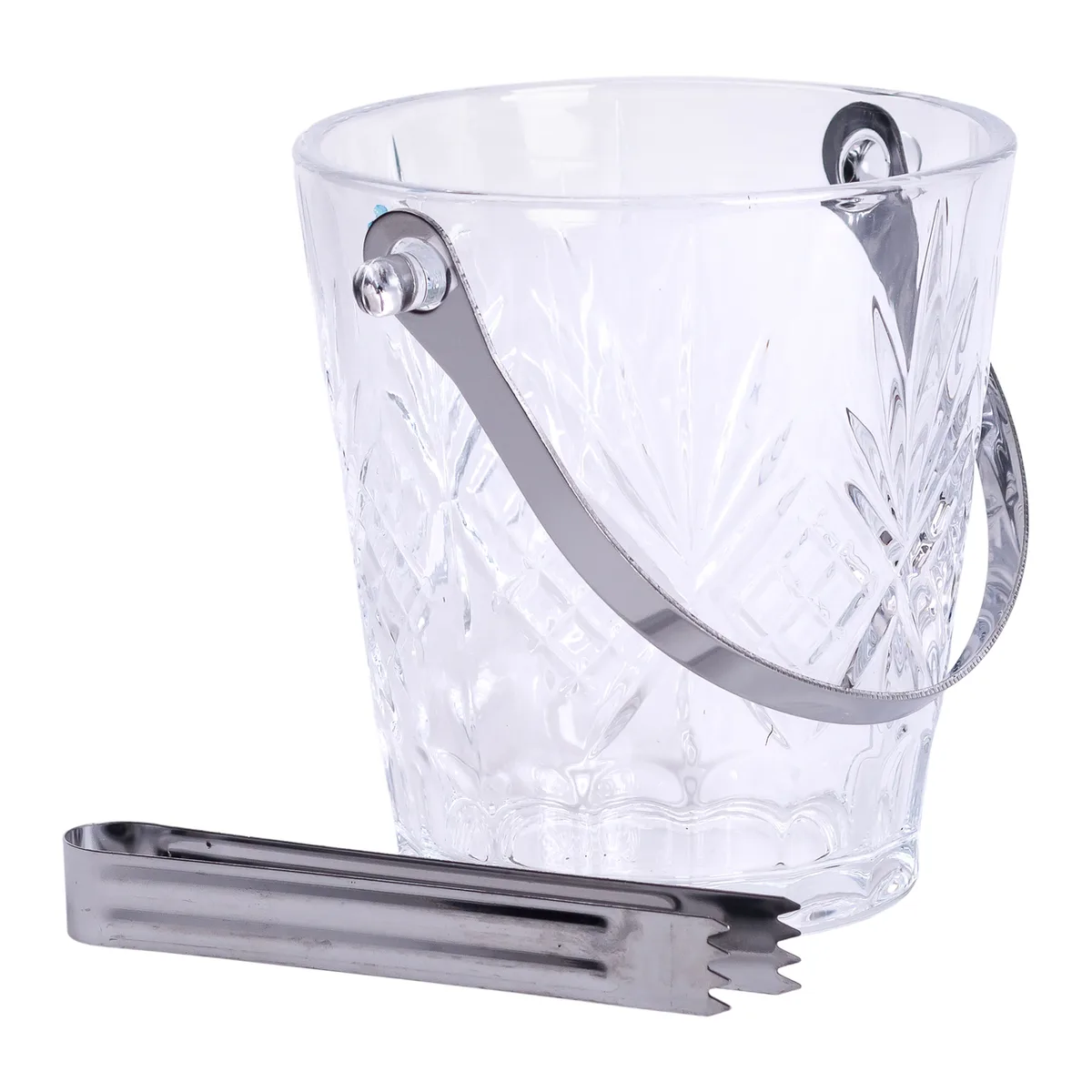 Відерце для льоду скляне 1 л з металевими щипцями HP-19-22GLASS