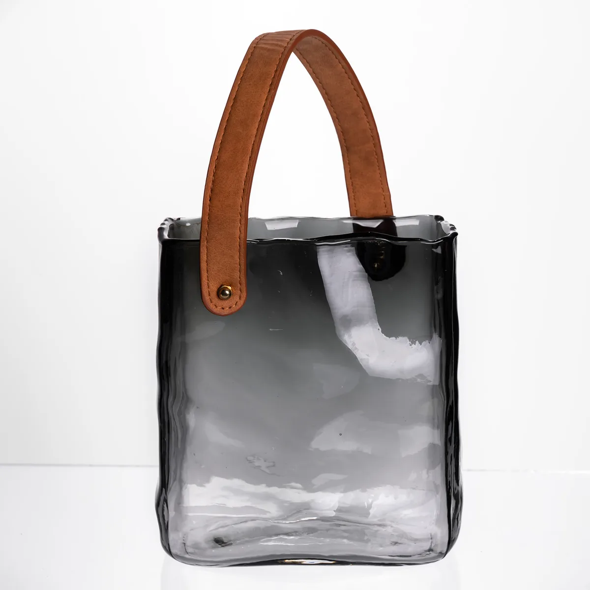 Скляна ваза сумочка з ручкою 16×8×18.5 (см) декоративна Сірий HP-19-156-2