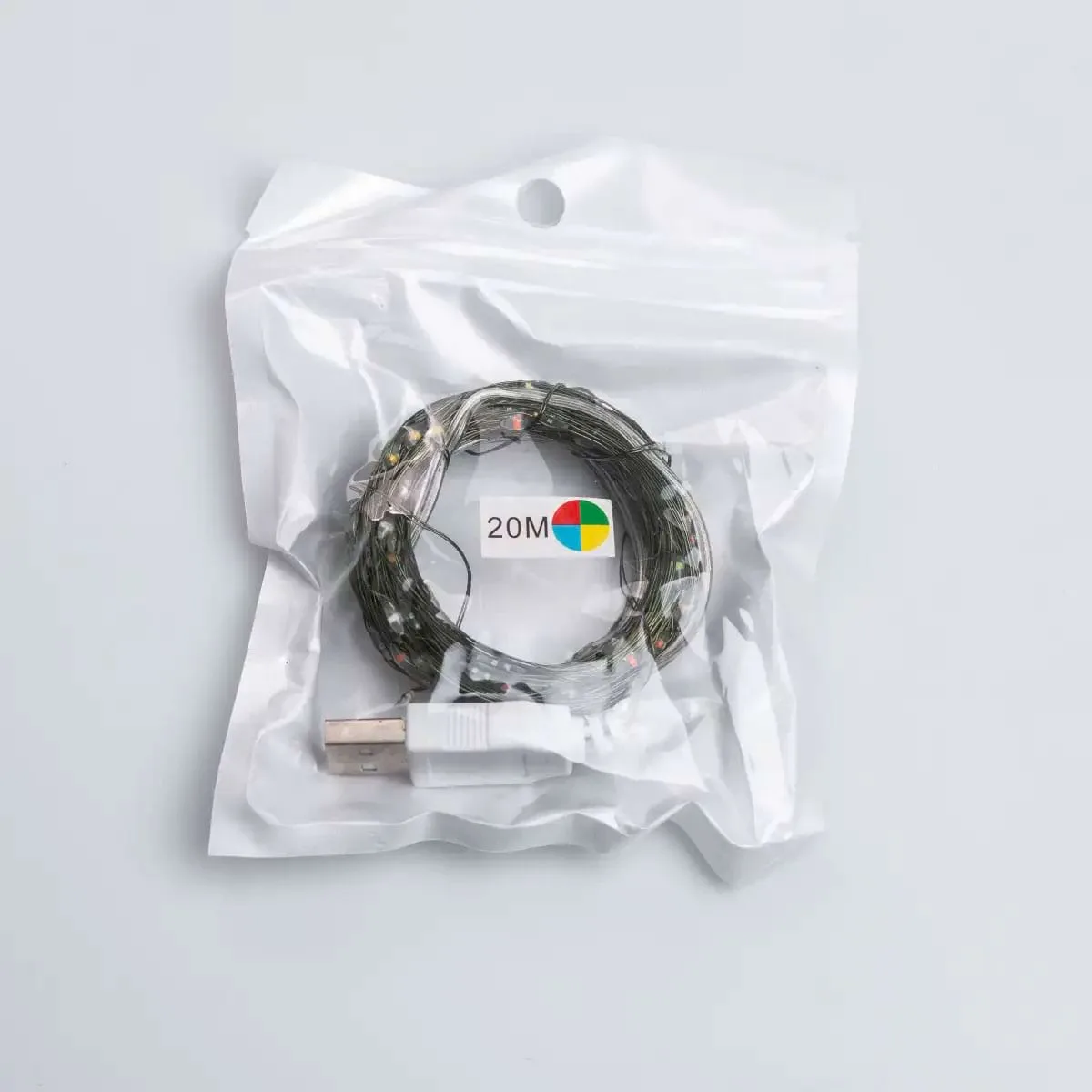 Гірлянда роса 20 метрів USB на 200 led світлодіодів крапля на зеленому дроті мультиколор USB200L20MGML