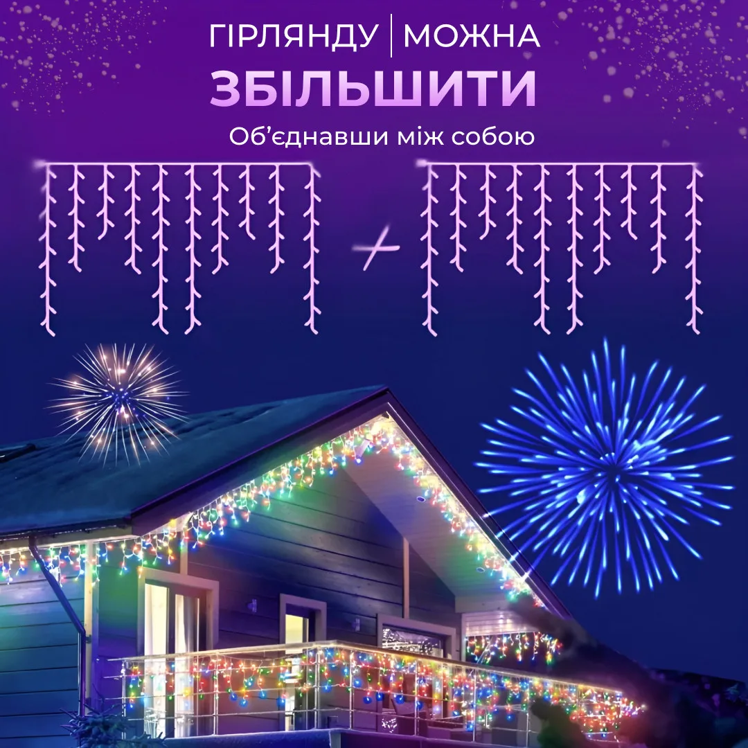 Гірлянда вулична світлодіодна 90 LED 3 метри білий дріт бахрома 18 ниток 3МWML
