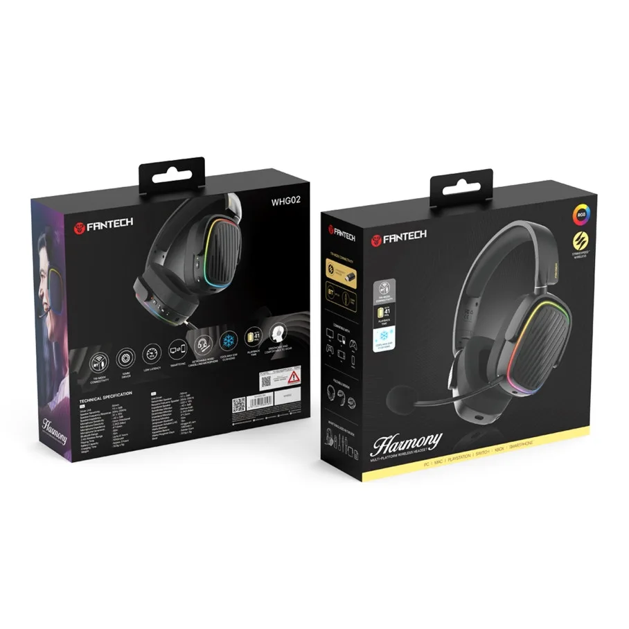 Ігрові Навушники FANTECH WHG02 Harmony, 3 Modes (Wired, BT, 2.4Ghz) Чорний