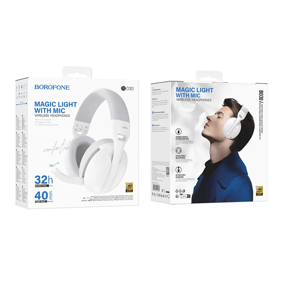 Ігрові Навушники Borofone BO30 Magic light (Bluetooth, Type-C to 3.5 wired) Білий