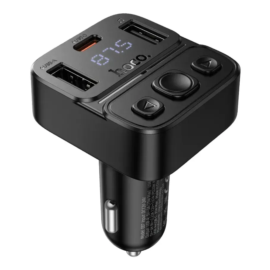 FM-Трансмітер Hoco E87 Delta 35W Bluetooth 5.4 | USB-C PD20W + USB-A QC/FCP/AFC Чорний