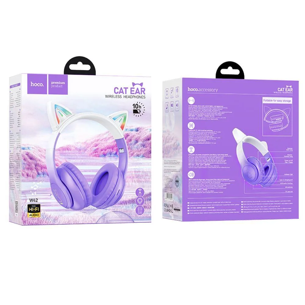 Бездротова Стерео Гарнітура Hoco W42 Cat Ear Колір Рожевий