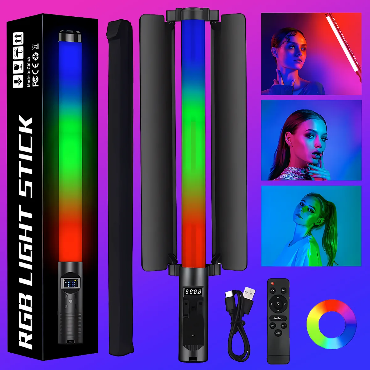 Лампа RGB різнокольорова меч Led Stick палиця РГБ для фото і відео Стік жезл для селфі та блогерів з пультом та з Дефлектором АКБ