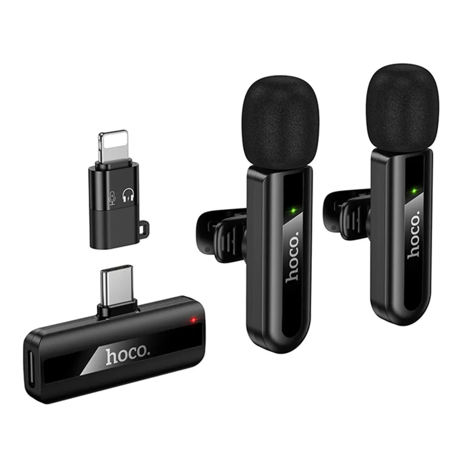 Мікрофон Петличний Бездротовий Hoco L20A Dual-mic iP/Type-C Чорний