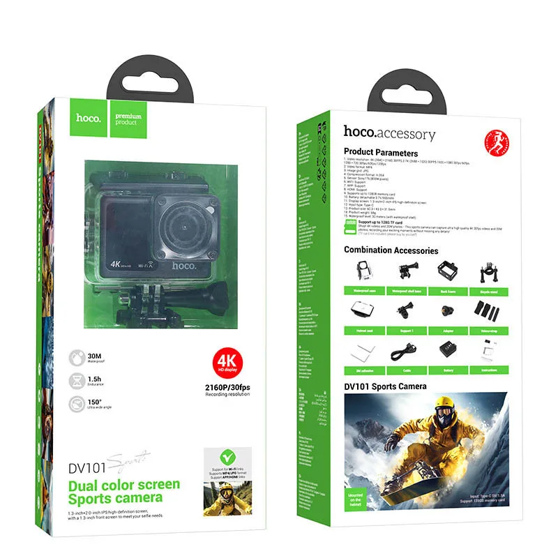 Екшн-камера 4K Hoco DV101 Dual color screen Sports 16 МП HDMI і Wi-Fi до 128 ГБ