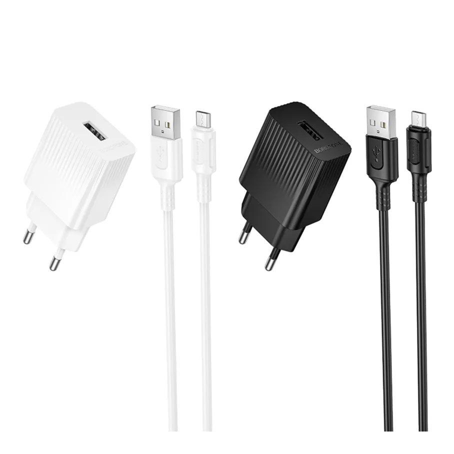 Мережевий Зарядний Пристрій Borofone BAS71A 1USB 2.1A+USB to Micro Чорний