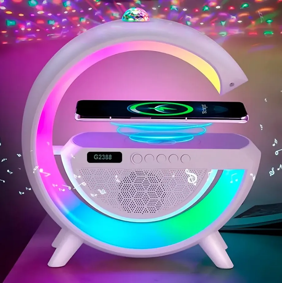 Настільна лампа-нічник Smart Light G2388 3в1 з Bluetooth колонкою, будильником та RGB підсвіткою | Бездротова зарядка