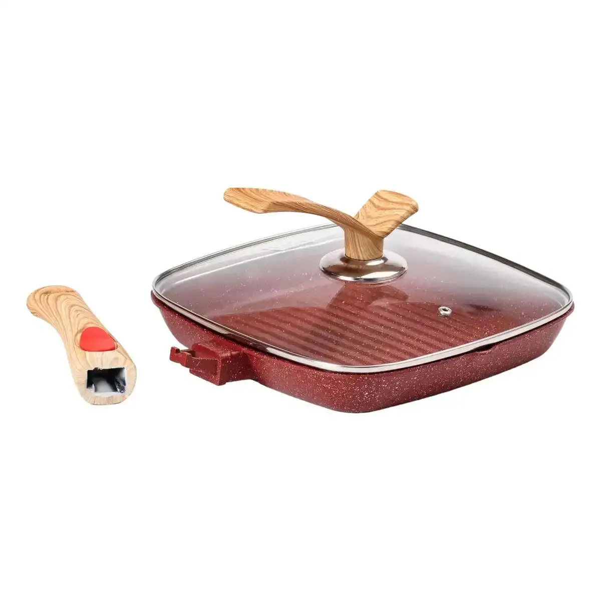 Алюмінієва сковорода-гриль 24 см зі скляною кришкою Square Red MGC HP-4-461R