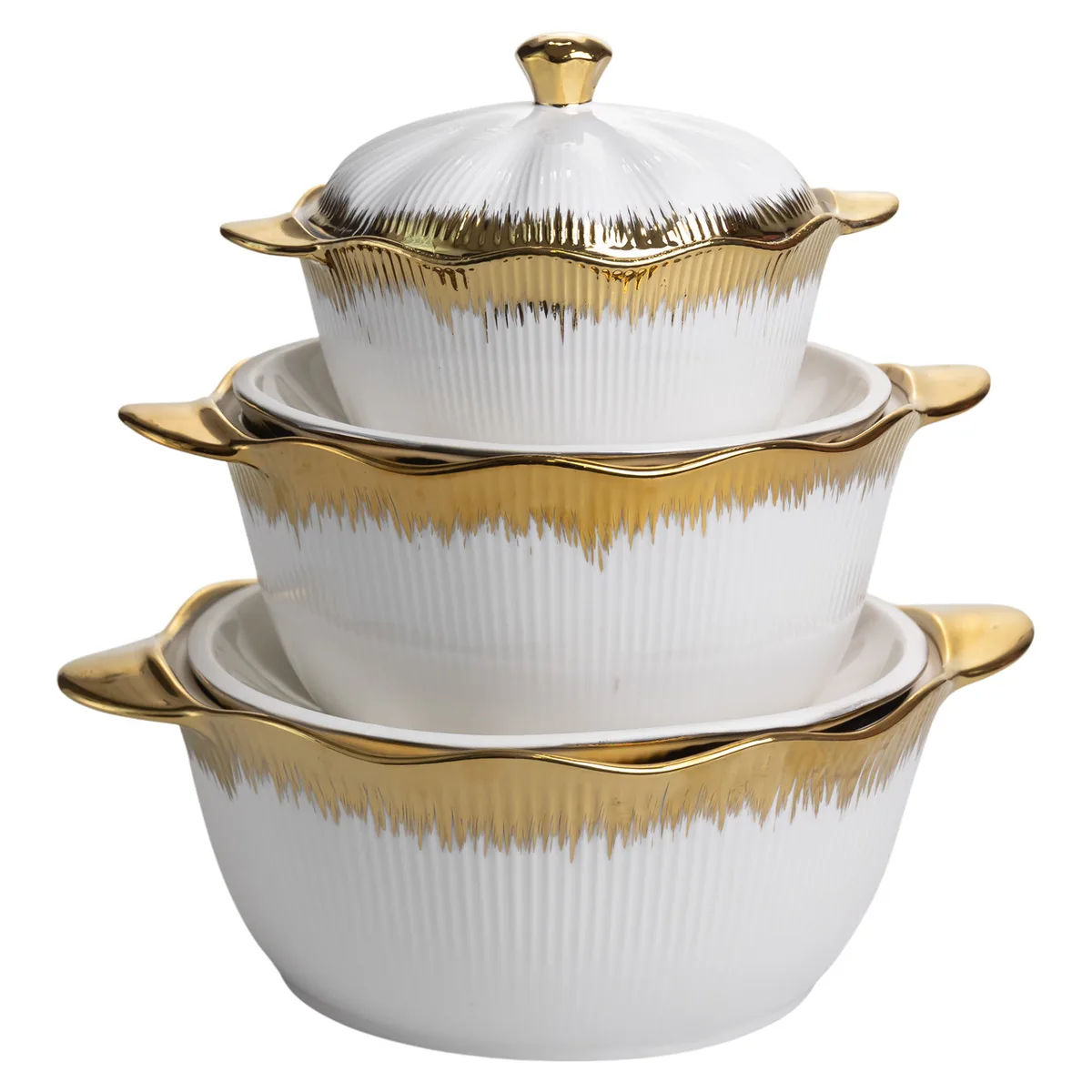 Набір супниць порцелянових 3 (шт) 0.8/1.8/2.5 (л) з позолотою XYL216-4A