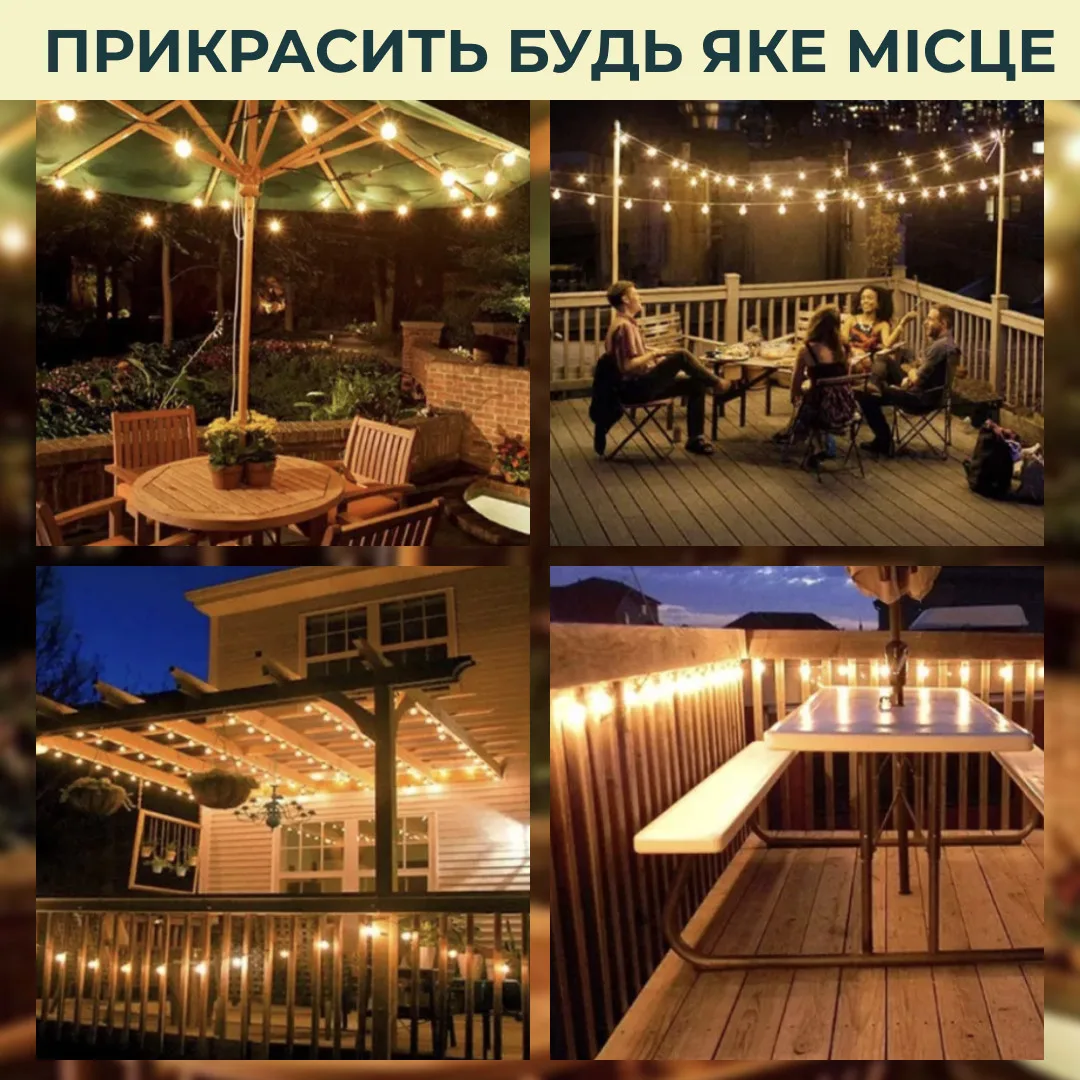 Вулична гірлянда лампочки GarlandoPro гірлянда вулична ретро світлодіодна 1733073Y G40 20LED 10m