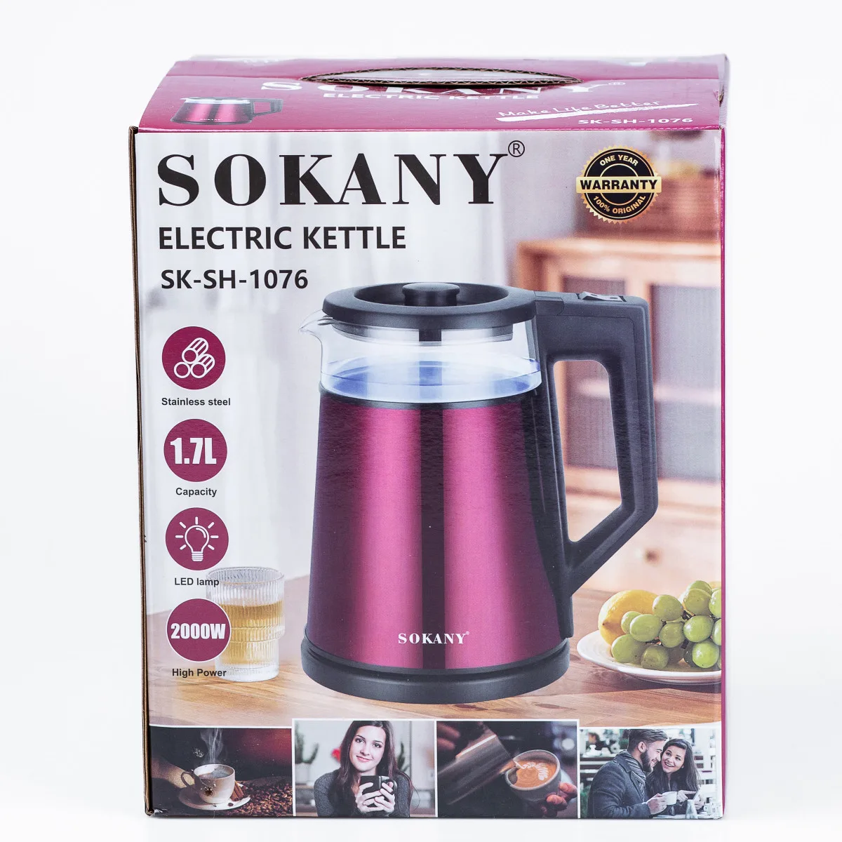 Електрочайник Sokany SK-SH-1076B Electric Kettle 2000W 1.7l Червоний