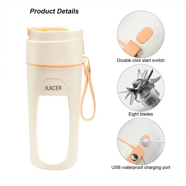 Портативний блендер JUICER 340 мл USB акумуляторний — міні шейкер для смузі, протеїнів та соків Біло-зелений