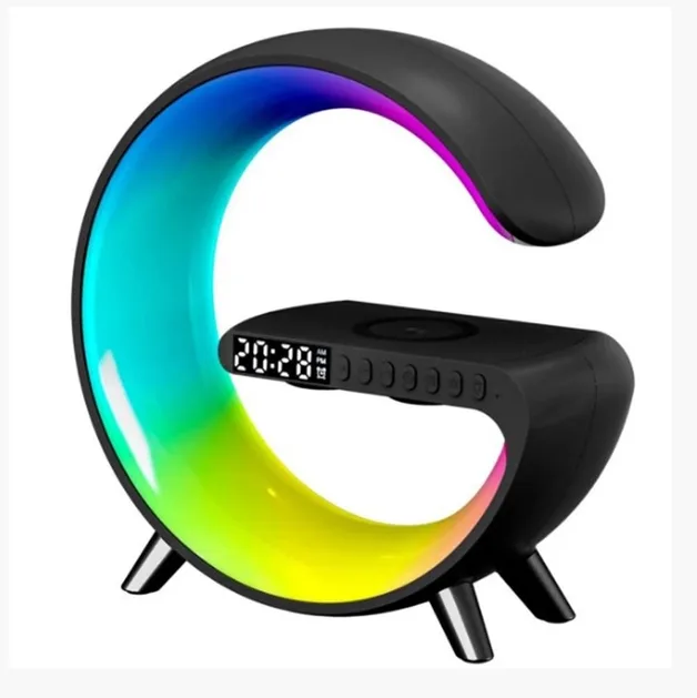 Бездротовий Зарядний Пристрій з с RGB Light/Alarm Clock/Desk Lamp 15W М'ята .Упак. Бiлий