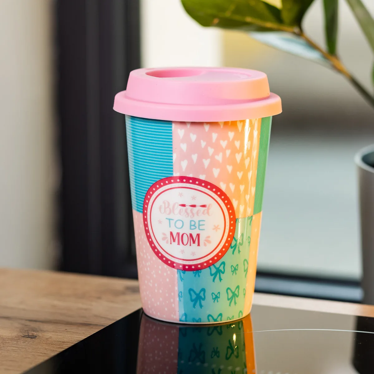 Стакан порцелянаовий 420 мл з силіконовою кришкою Blessed to be mom RX-N240288BM