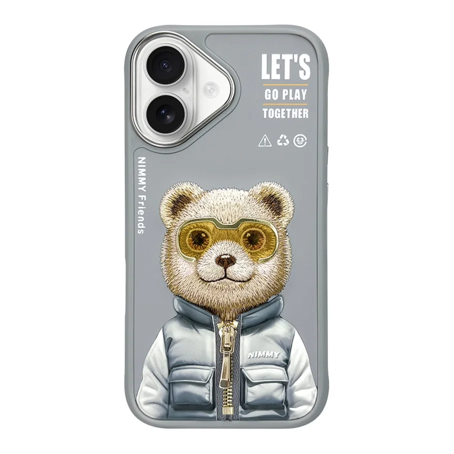 Чохол TPU+PC Nimmy 3D with Metal Buttons для iPhone 16 Bear Grey