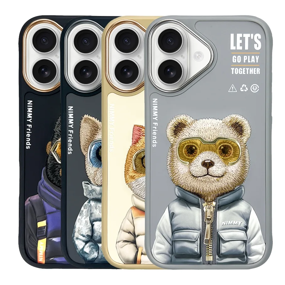 Чохол TPU+PC Nimmy 3D with Metal Buttons для iPhone 16 Bear Grey