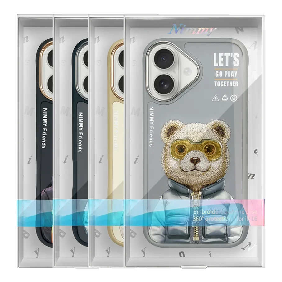Чохол TPU+PC Nimmy 3D with Metal Buttons для iPhone 16 Bear Grey