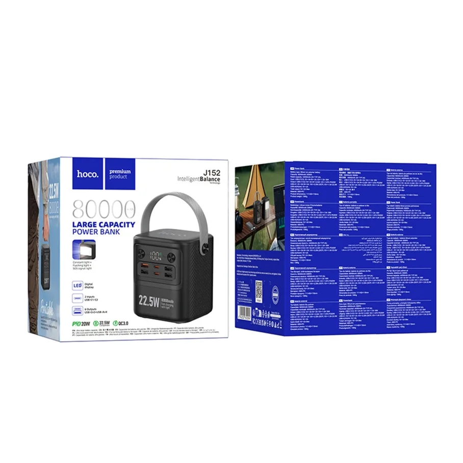 Універсальна Мобільна Батарея Power Bank Hoco J152 Pro Tough PD65W+light 80000mAh Чорний