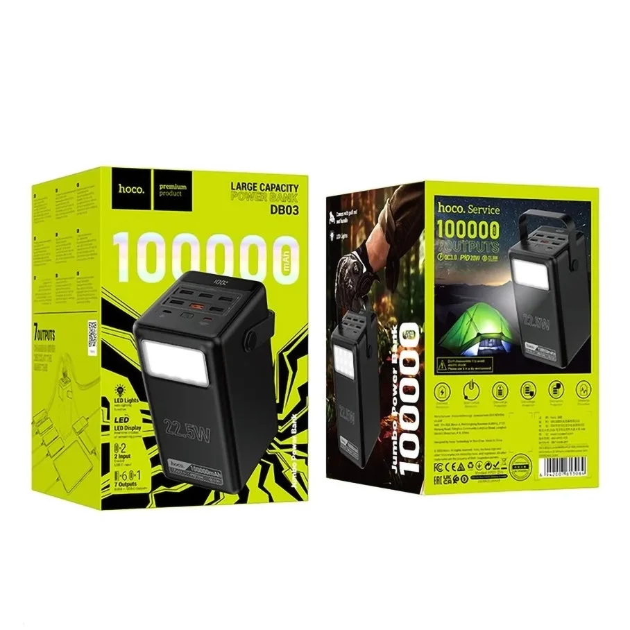 Універсальна Мобільна Батарея Power Bank Hoco DB03 Endure 22,5W fully compatible with light 100000 mAh Чорний