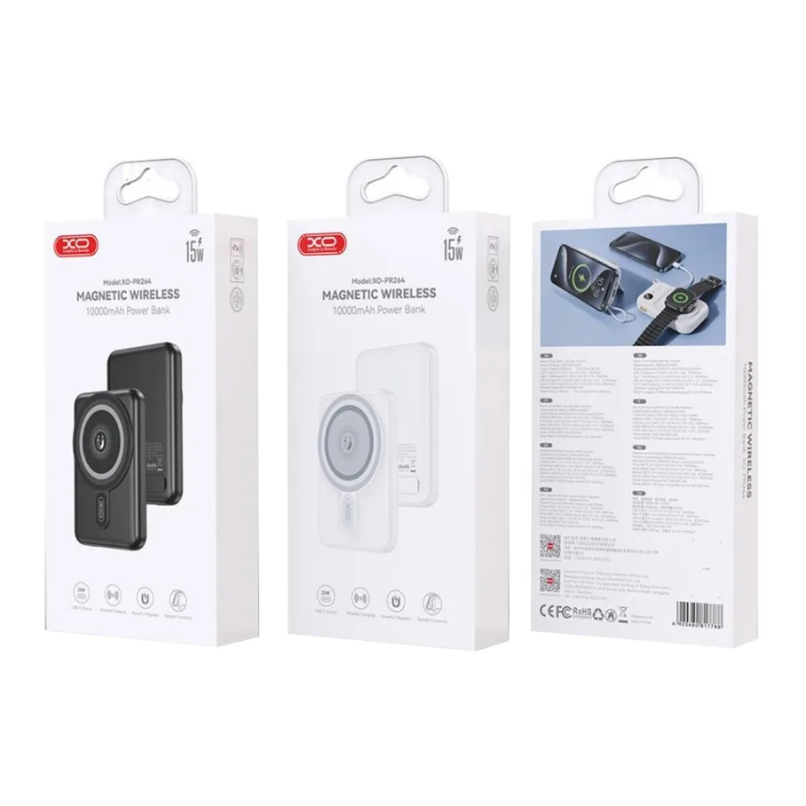 Універсальна Мобільна Батарея Power Bank XO PR264 Magnetic 15W wireless charging+PD20W with a holder 10000mAh Чорний