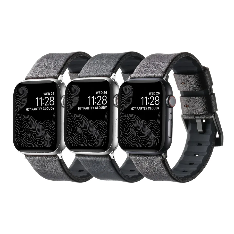 Ремінець для Apple Watch Leather+Silicone 42/44/45/49 mm Black Black