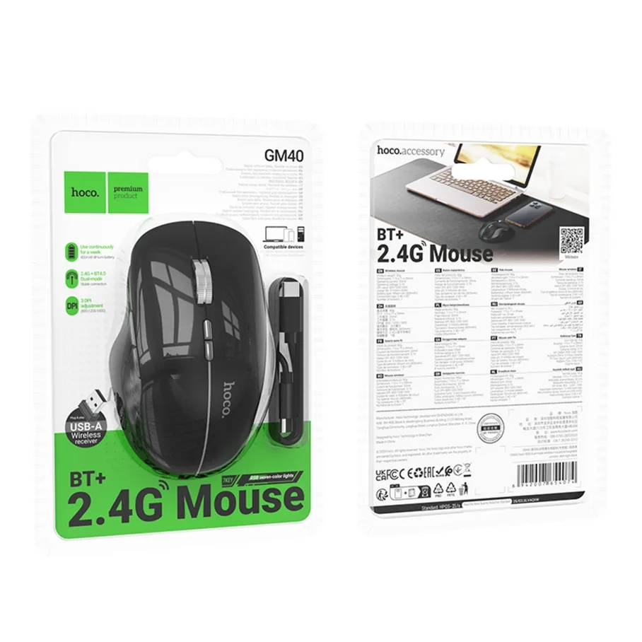 Бездротова Миша Hoco GM40 Dixon RGB dual-mode (rechargeable version) Чорний
