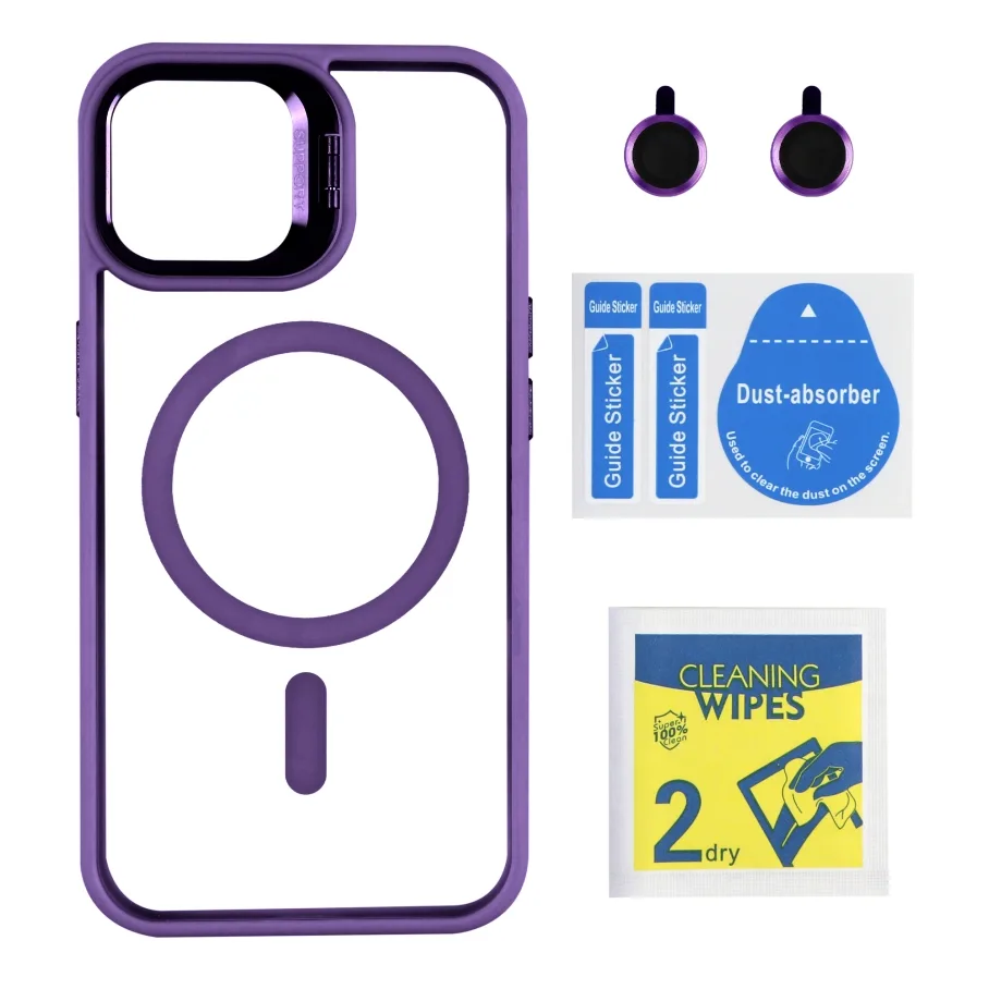 Чохол TPU+PC+Metal Stand Case with MagSafe and Camera Lenses для iPhone 15 Plum