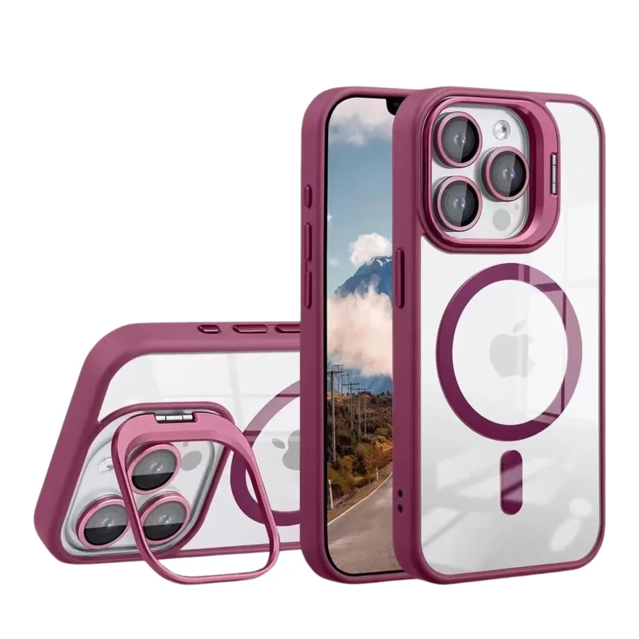 Чохол TPU+PC+Metal Stand Case with MagSafe and Camera Lenses для iPhone 15 Pro Plum