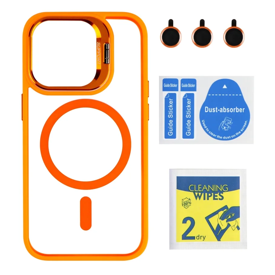 Чохол TPU+PC+Metal Stand Case with MagSafe and Camera Lenses для iPhone 15 Pro Orange