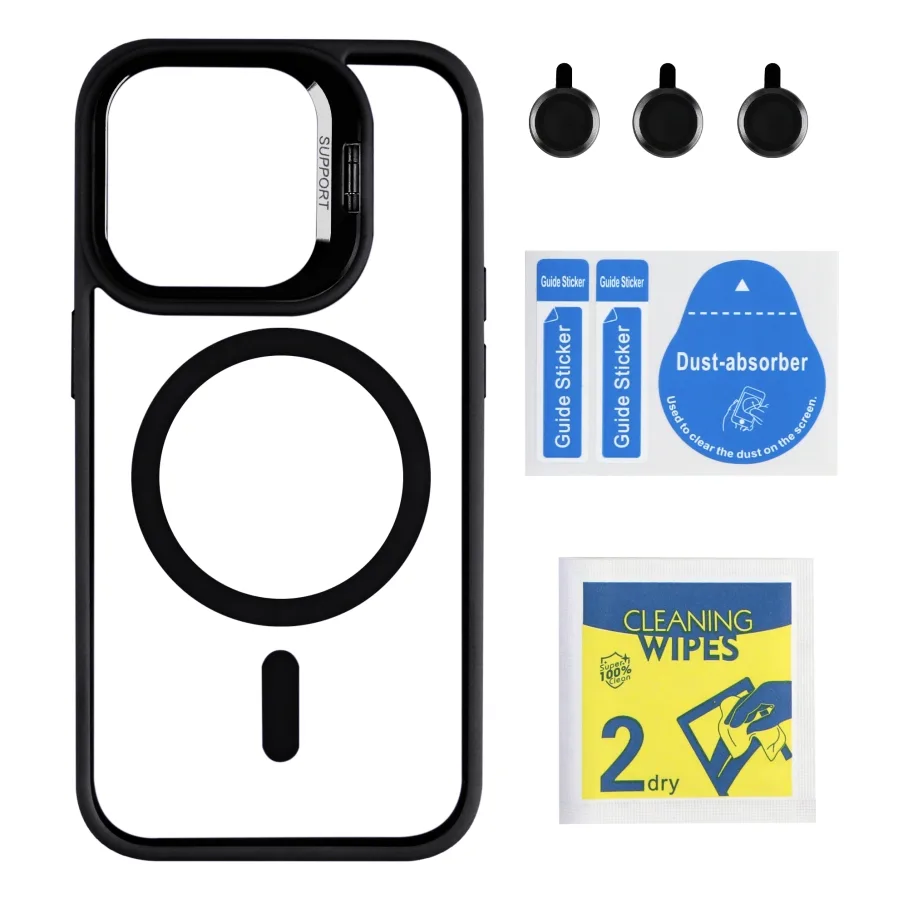 Чохол TPU+PC+Metal Stand Case with MagSafe and Camera Lenses для iPhone 14 Pro Black