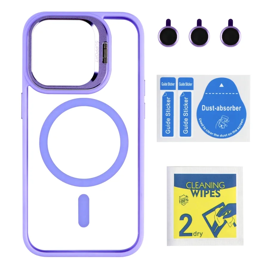 Чохол TPU+PC+Metal Stand Case with MagSafe and Camera Lenses для iPhone 13 Pro Purple