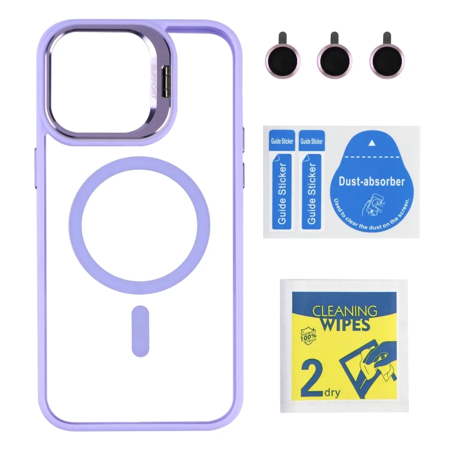 Чохол TPU+PC+Metal Stand Case with MagSafe and Camera Lenses для iPhone 14 Pro Max Purple