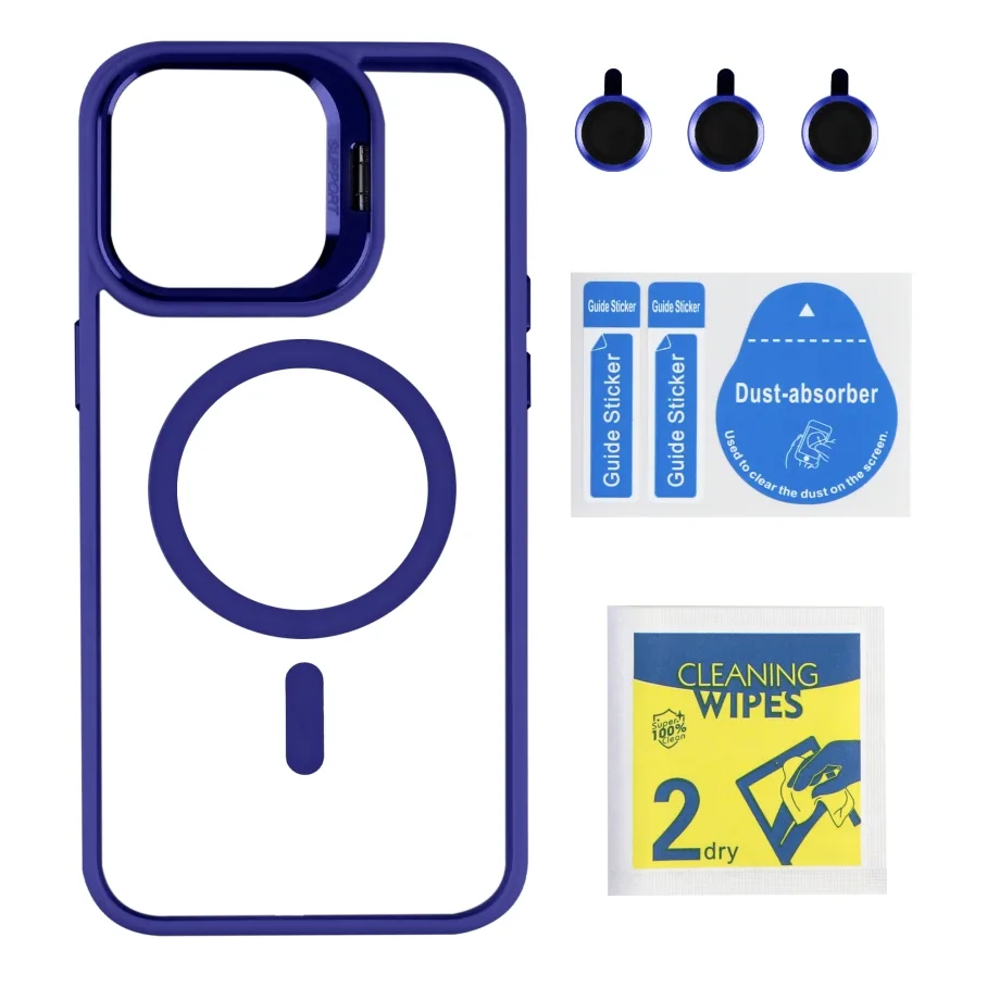 Чохол TPU+PC+Metal Stand Case with MagSafe and Camera Lenses для iPhone 14 Pro Max Dark Blue