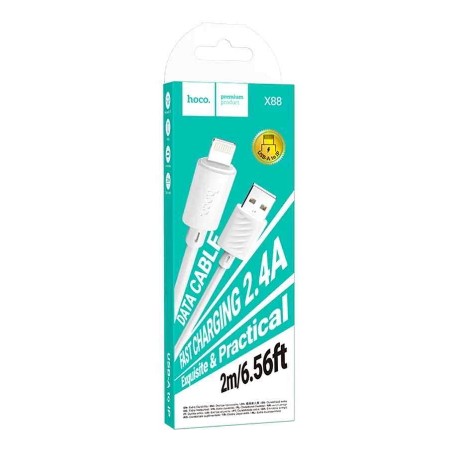 Кабель USB Hoco X88 Gratified Lightning 2.4A 2m Білий