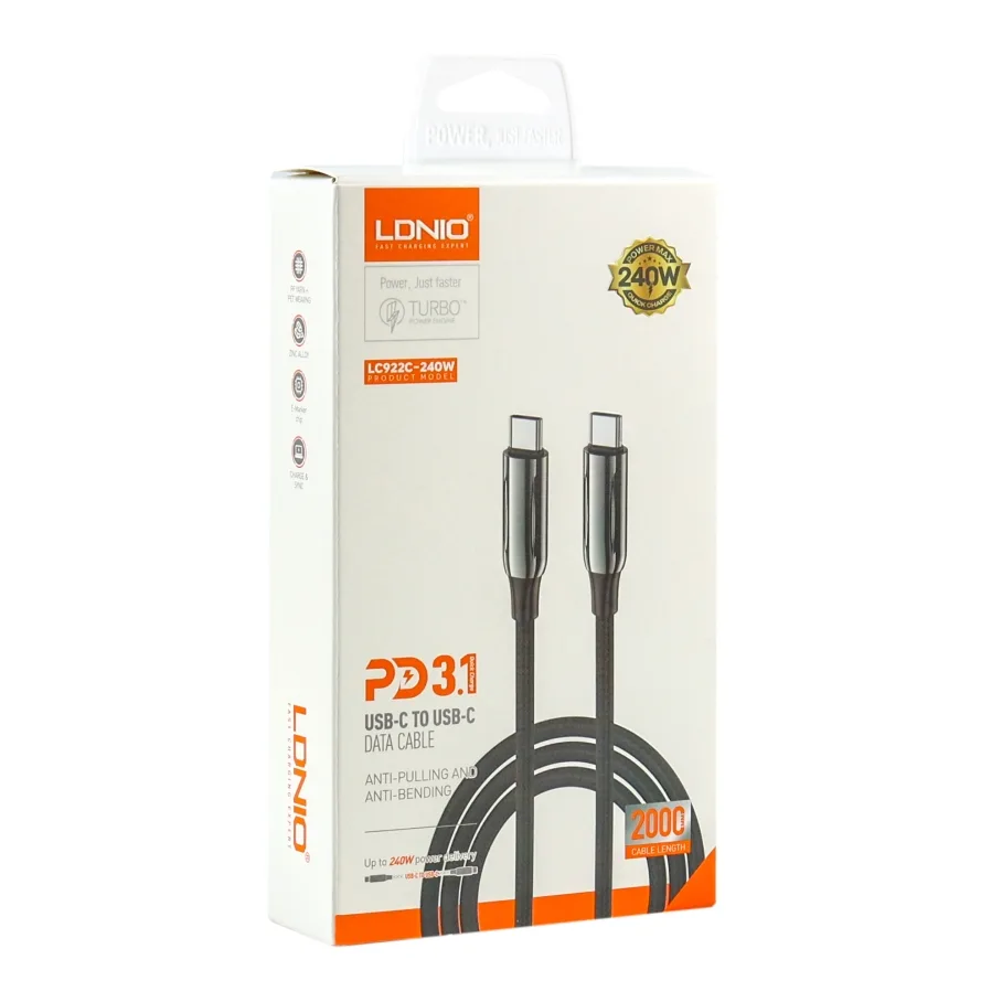 Кабель USB LDNIO LC922 PD3.1/240W Type-C to Type-C 2m Сiрий